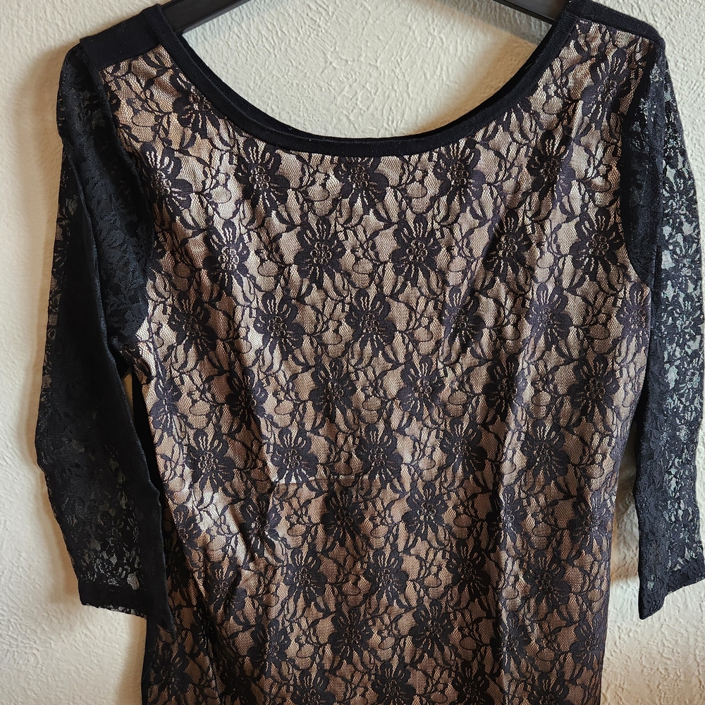 August Silk Black Knit Lace With Gold/Brass Panel